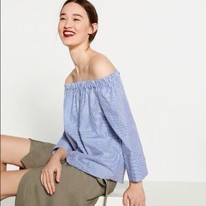 Lord & Taylor Off Shoulder Striped Bell Sleeve Cotton Blouse